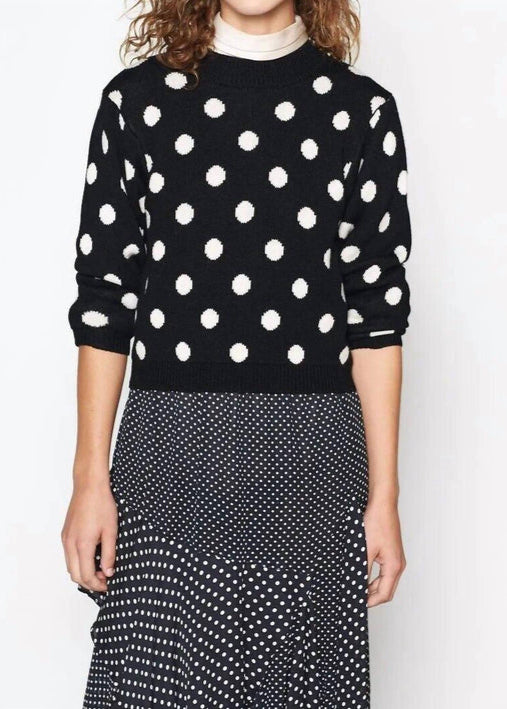 Brettina B Polka Dot Wool Crew Neck Sweater