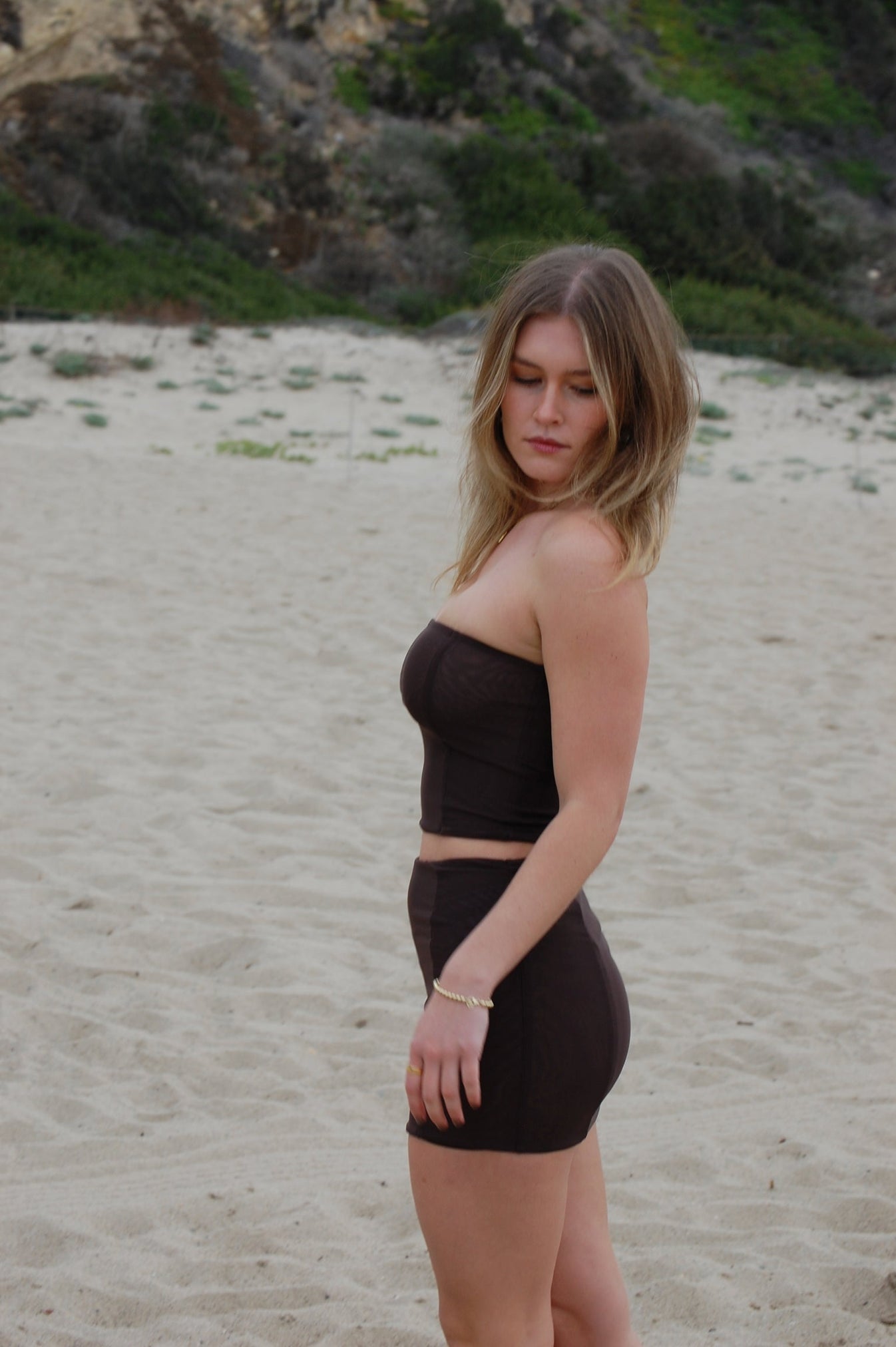 Rowena Strapless Top - Brown Mesh
