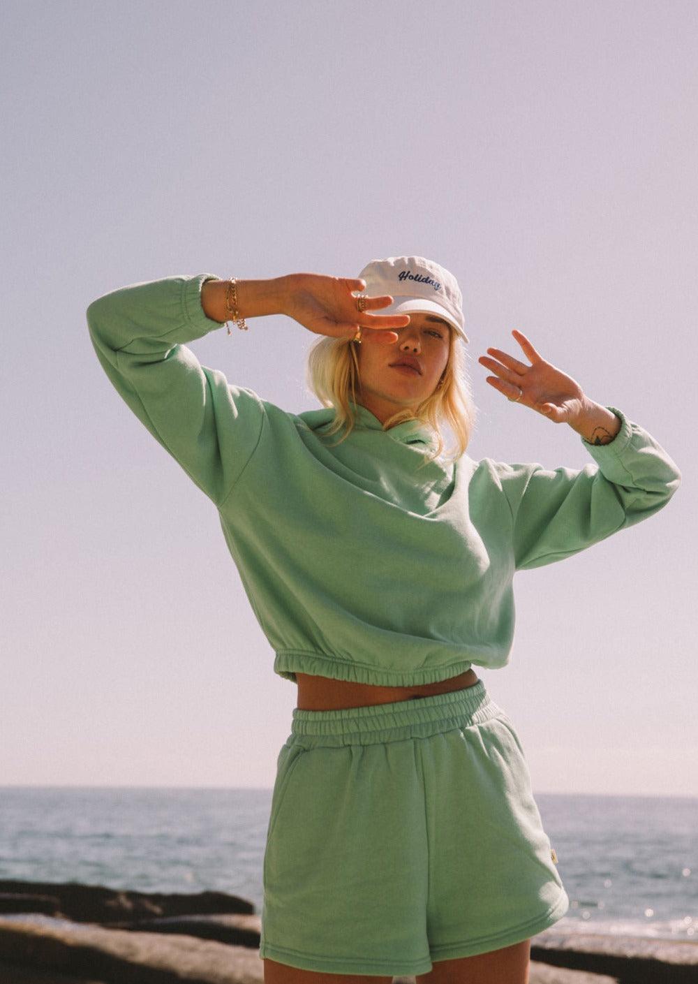 The Weekend Fleece Hoodie - Honeydew Green - offe market