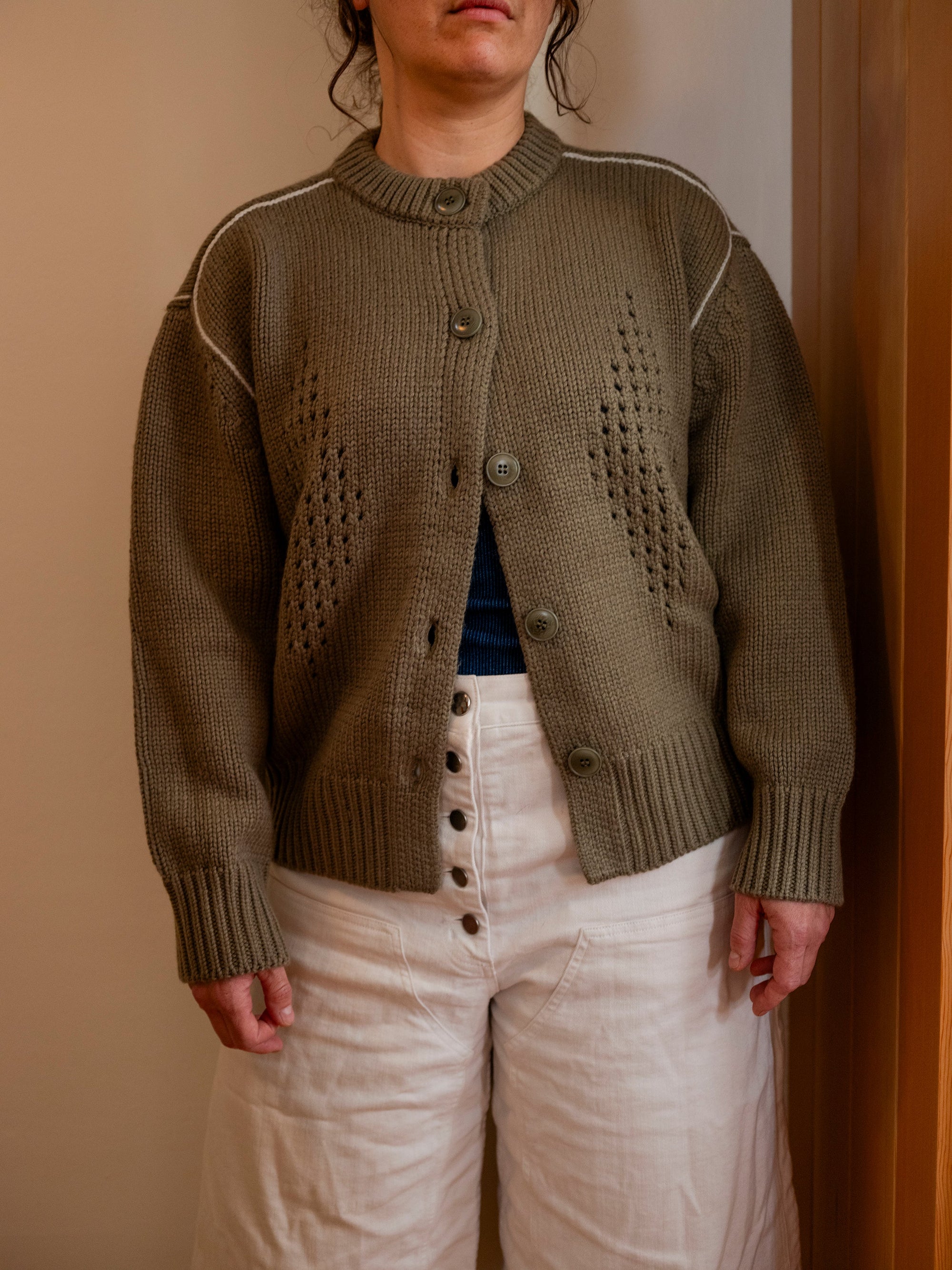 Diamond Eyelet Cardigan - Moss
