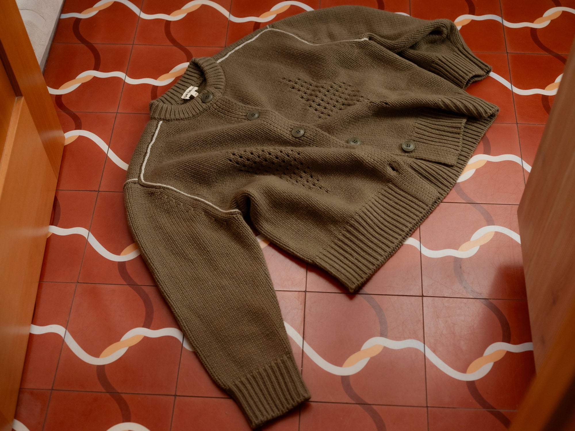 Diamond Eyelet Cardigan - Moss