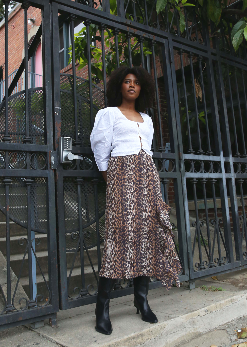 Pleated Georgette Midi Flounce Skirt - Almond Milk