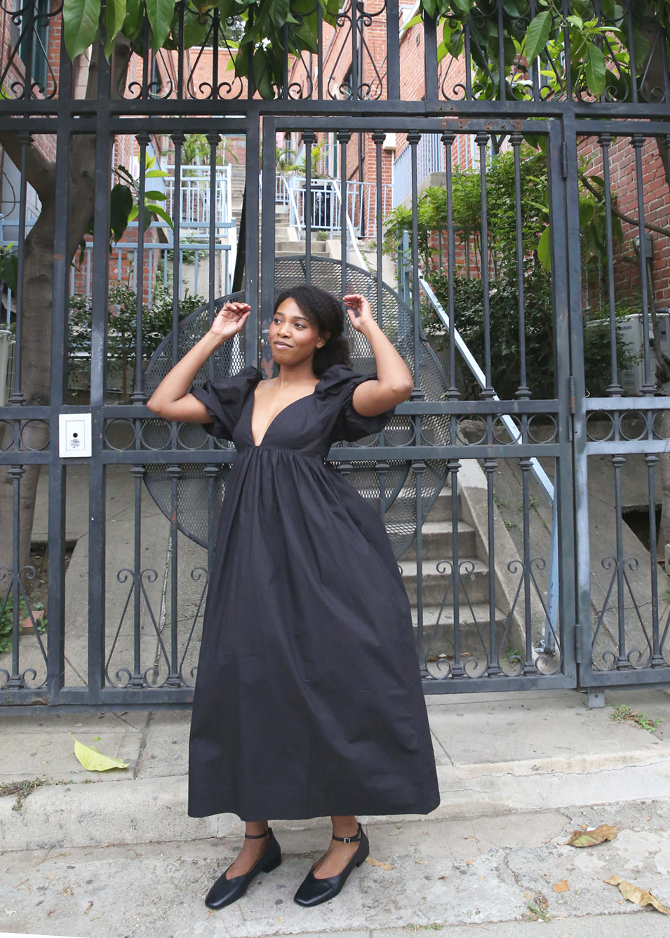 Cotton Poplin Long Dress - Black