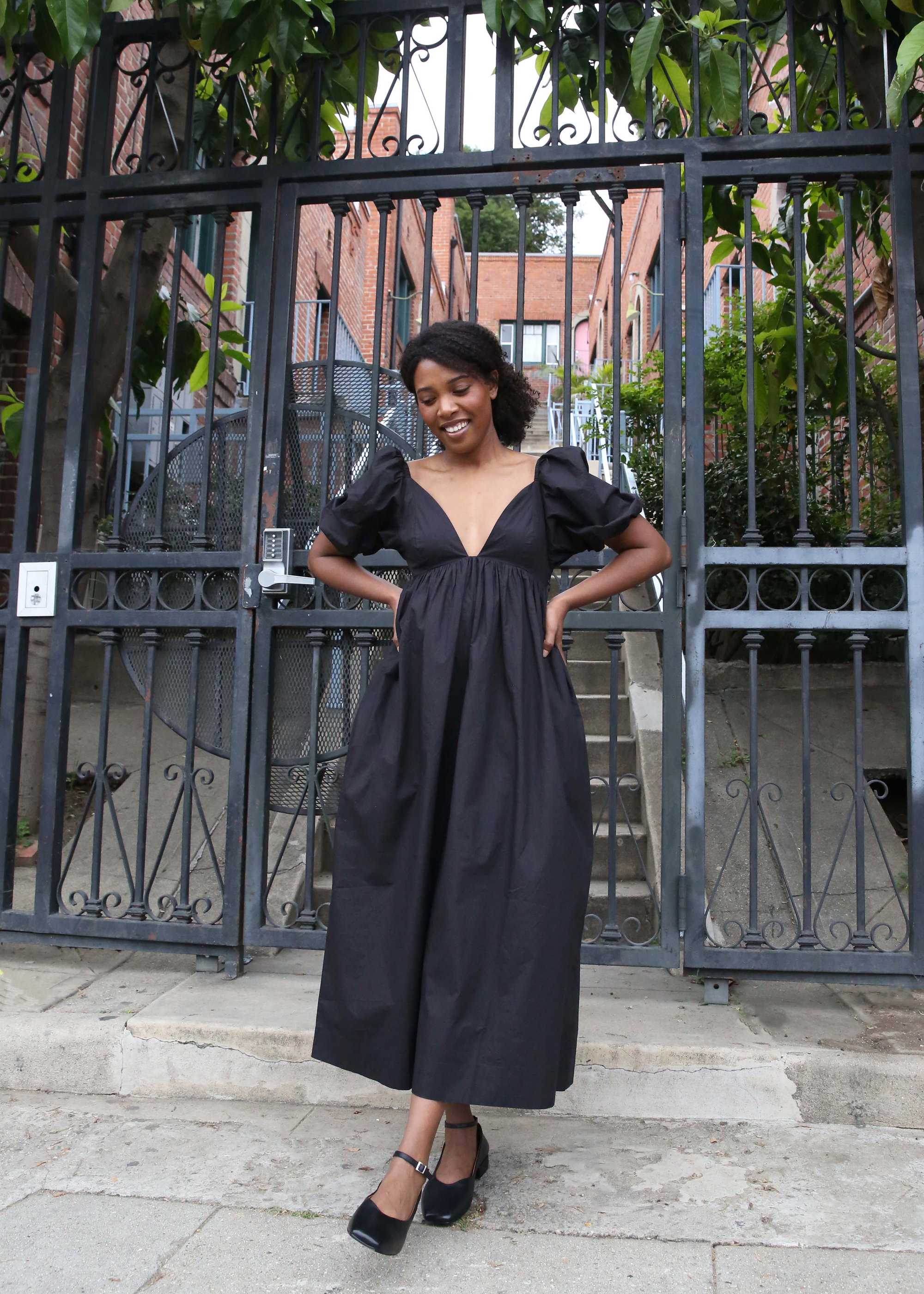 Cotton Poplin Long Dress - Black