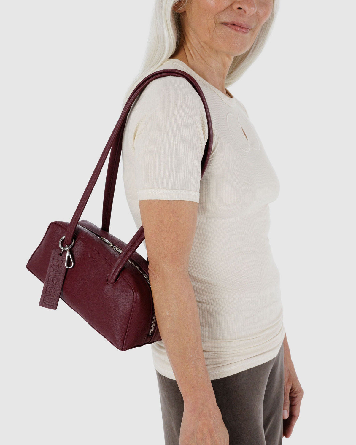 Baggu Small Recycled Leather Bowler Bag Mahogany | Offe M