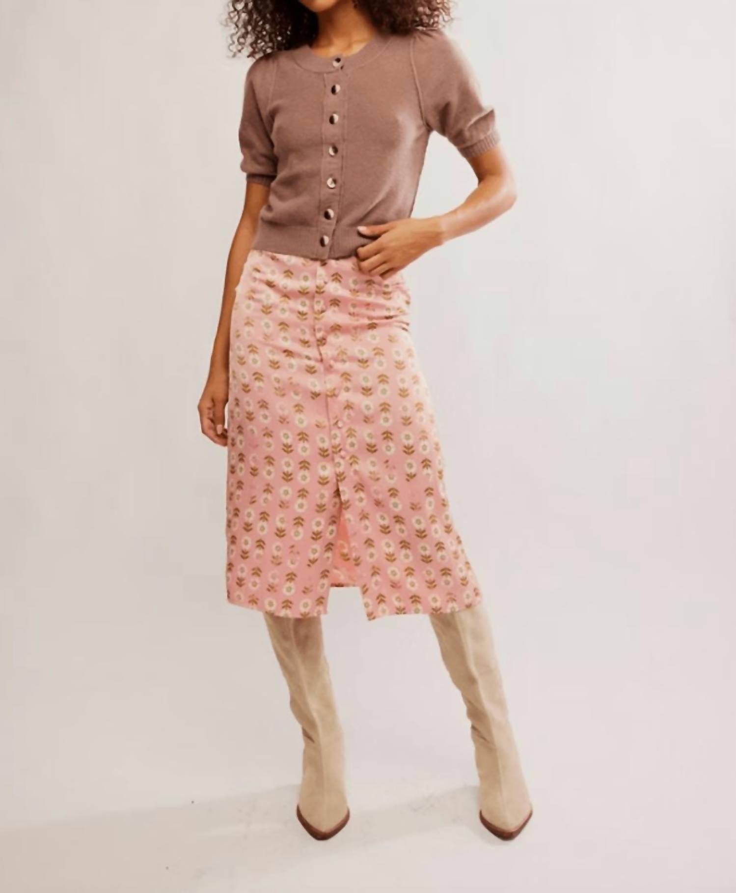 Analise Printed Midi Skirt - Pink