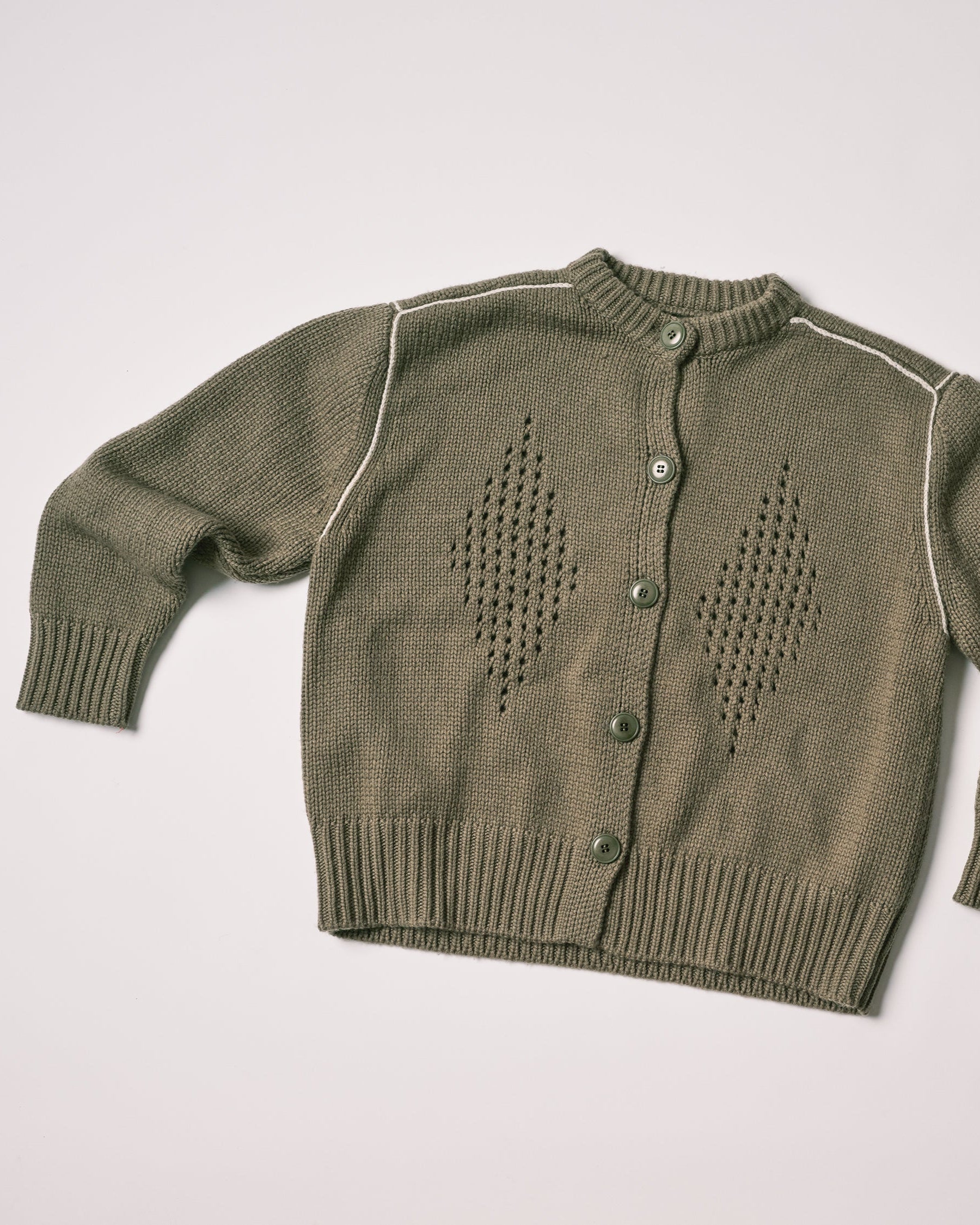 Diamond Eyelet Cardigan - Moss