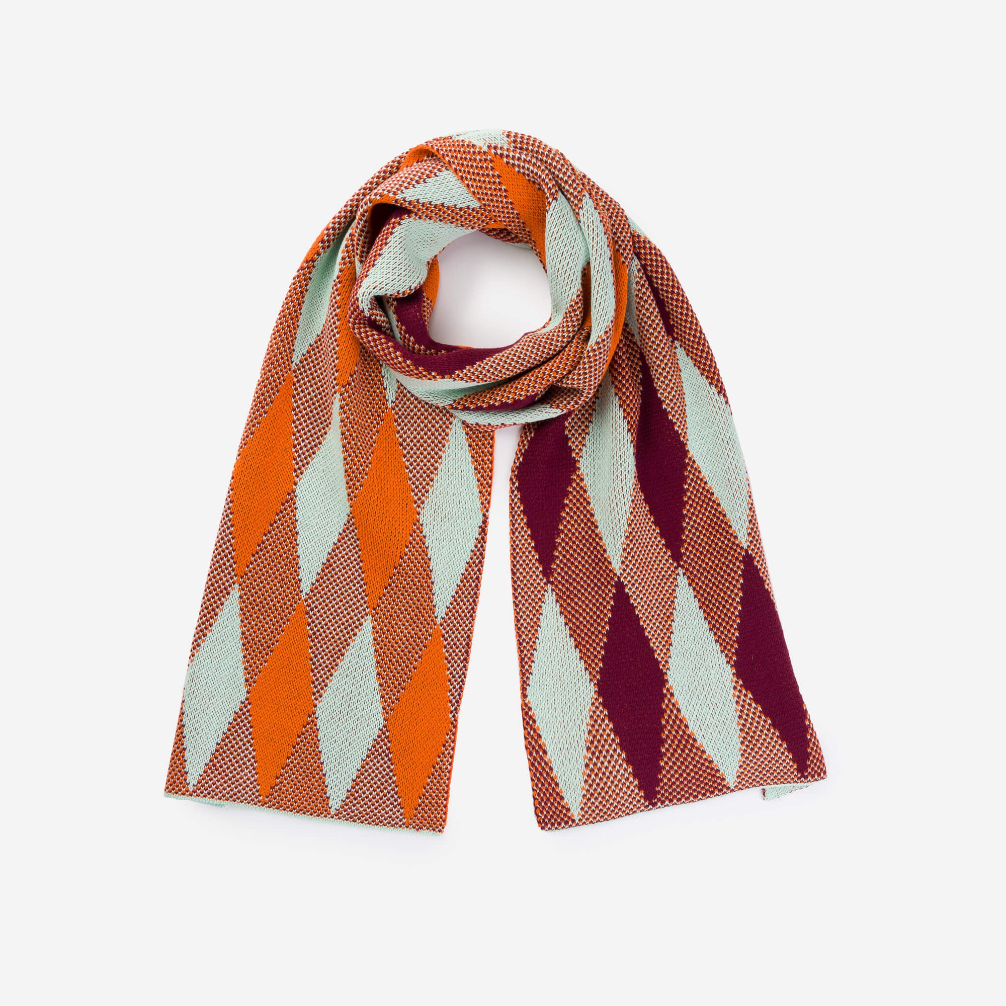 Verloop - Argyle Big Knit Scarf - Jade Wine Red