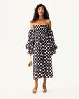 Sleeper - Atlanta Dress with Hair Ribbon - Black/White Polka Dot -