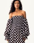 Sleeper - Atlanta Dress with Hair Ribbon - Black/White Polka Dot -