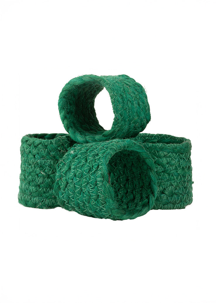 British Colour Standard - Jute Silky Napkin Ring - Jade, Set of 4 -