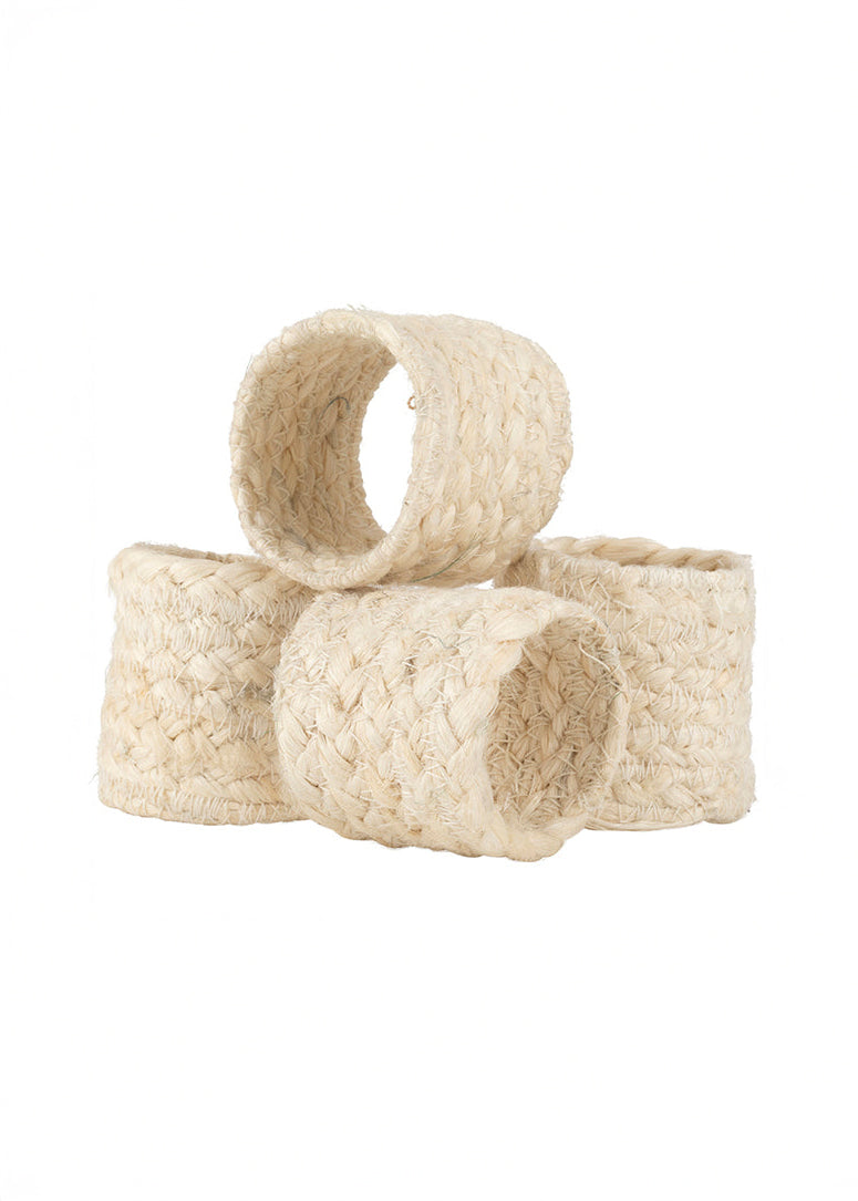 British Colour Standard - Jute Silky Napkin Ring - Pearl White, Set of 4 -