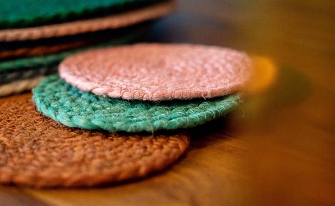 British Colour Standard - Jute Silky Coaster - Venetian Pink, Set of 4 -