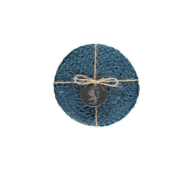 British Colour Standard - Woven Silky Jute Coaster - Petrol Blue, Set of 4 -