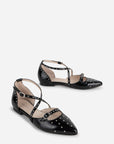 Intentionally Blank - Crowd Studded Criss Cross Flat - BLACK LEATHER