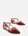 Intentionally Blank - Crowd Studded Criss Cross Flat - SCARLET LEATHER