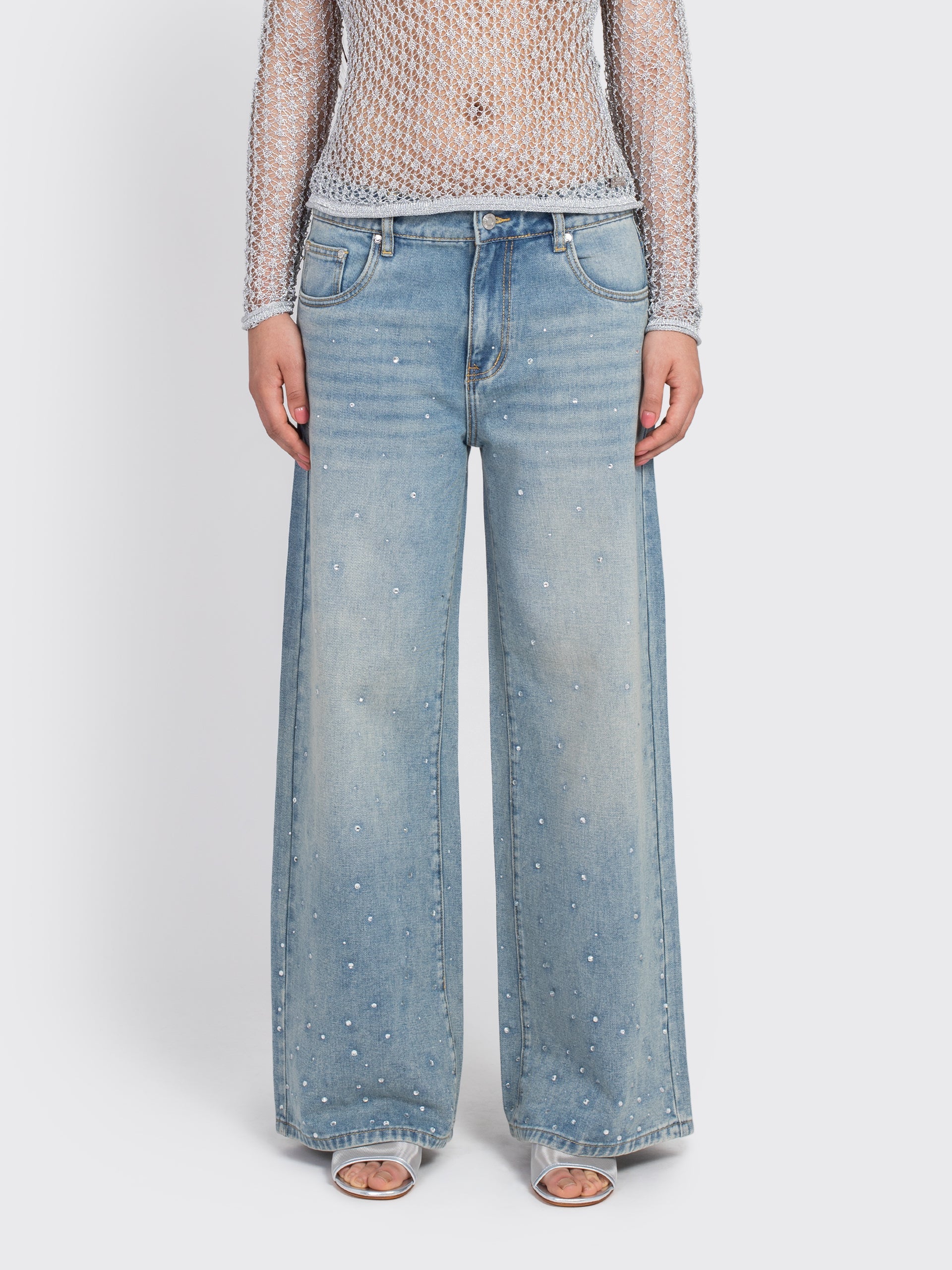 Crystallised Wide Leg Denim