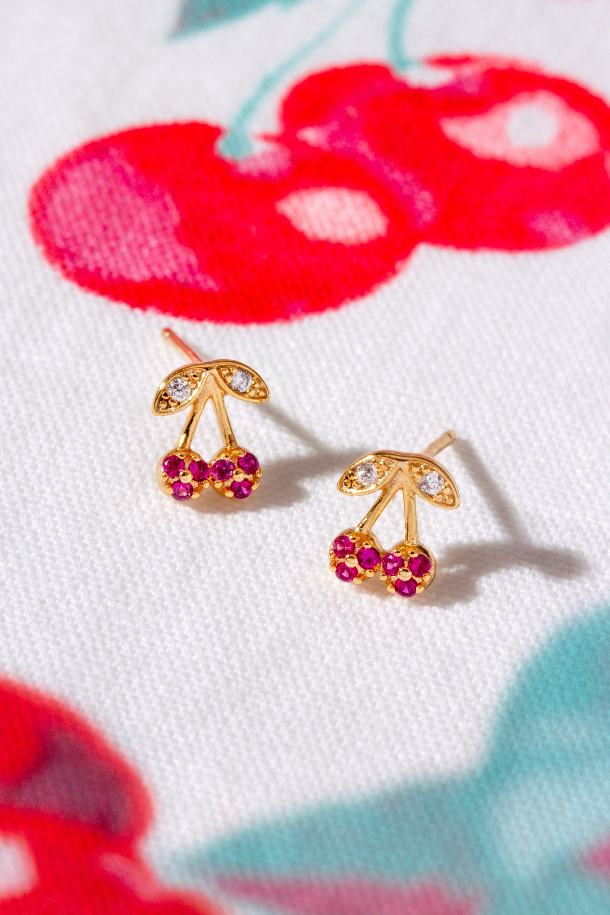 14KT Gold Plated Sterling Silver Cherry On Top Earrings