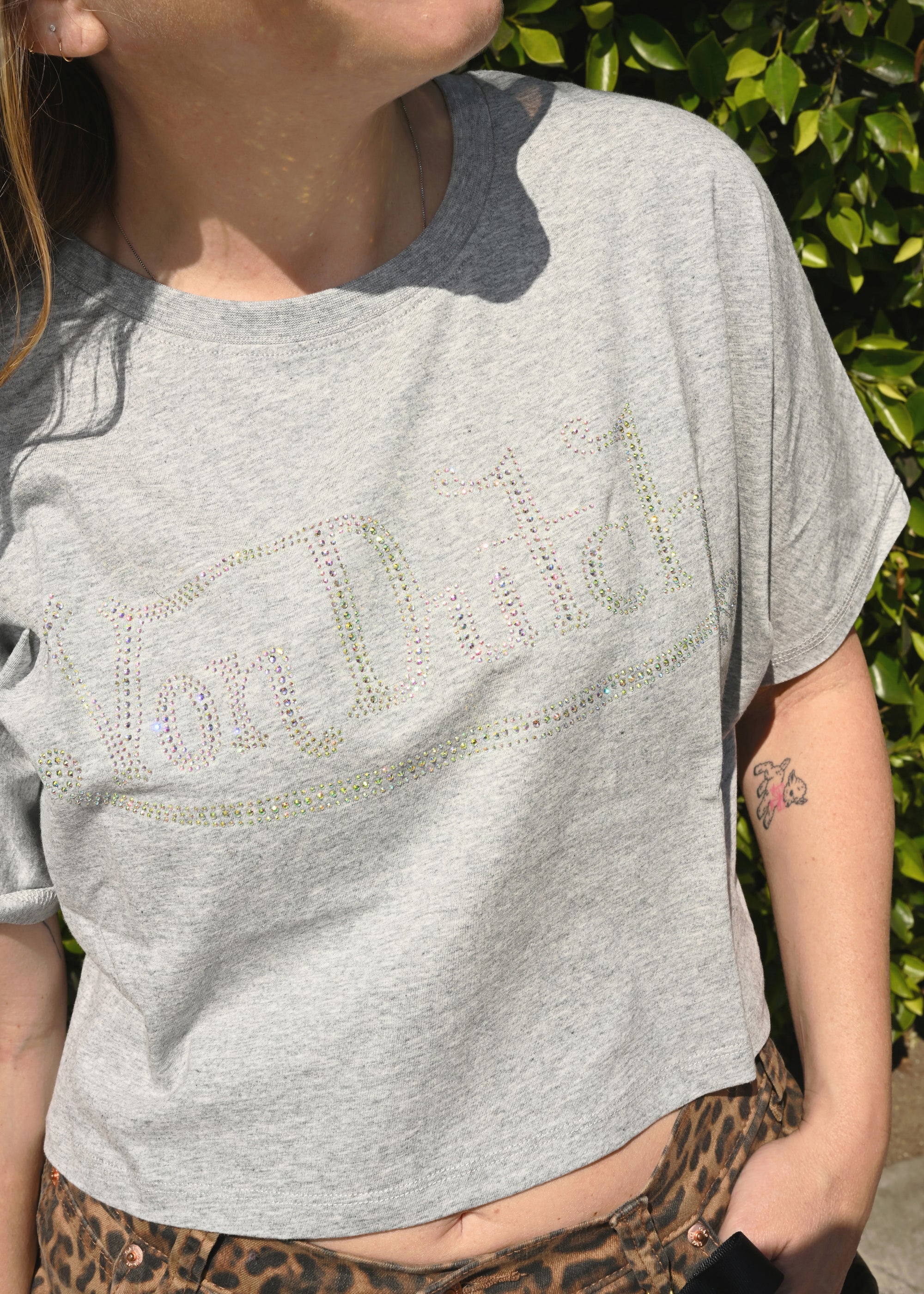 Rhinestone Logo Crop - Grey