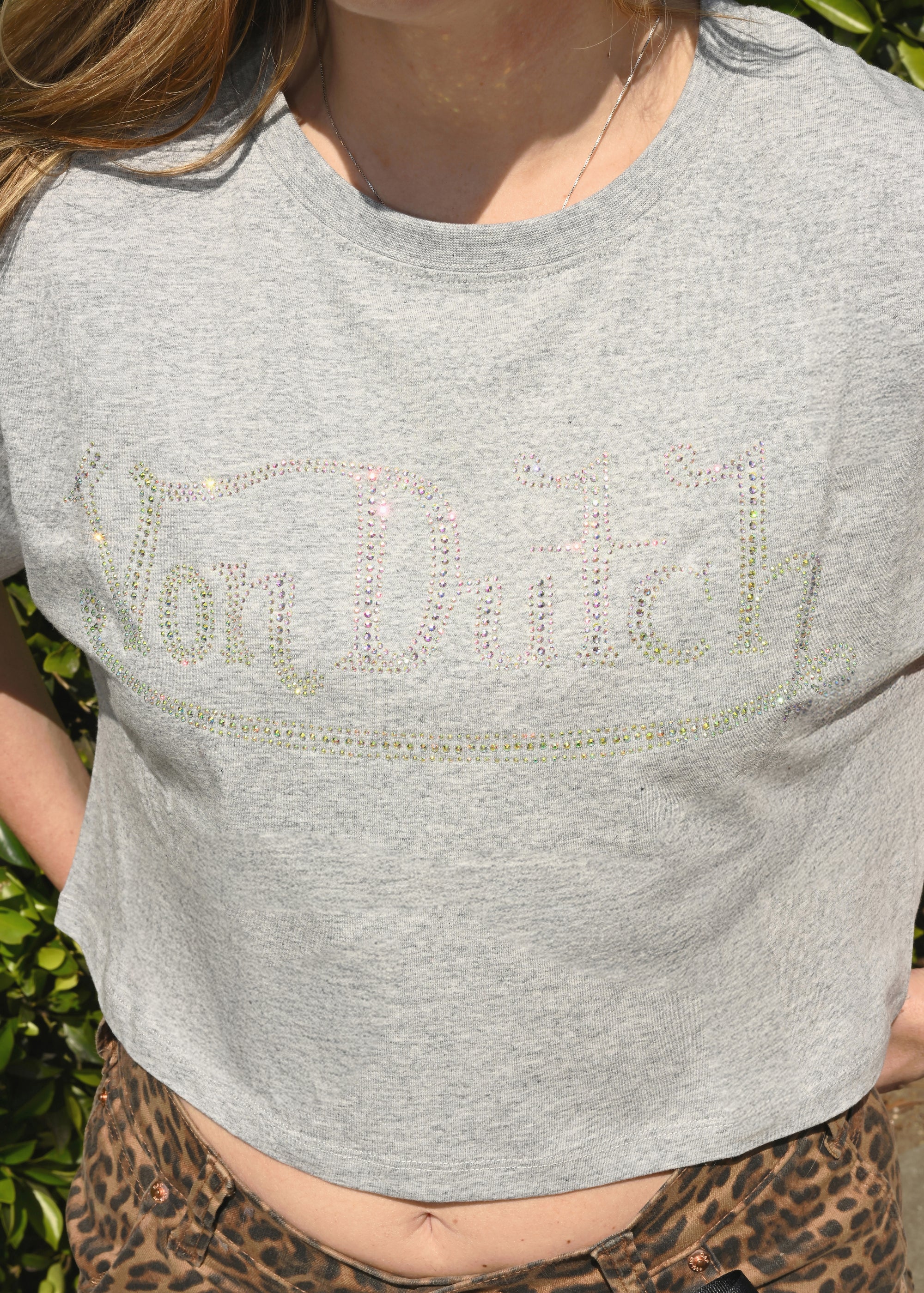 Rhinestone Logo Crop - Grey
