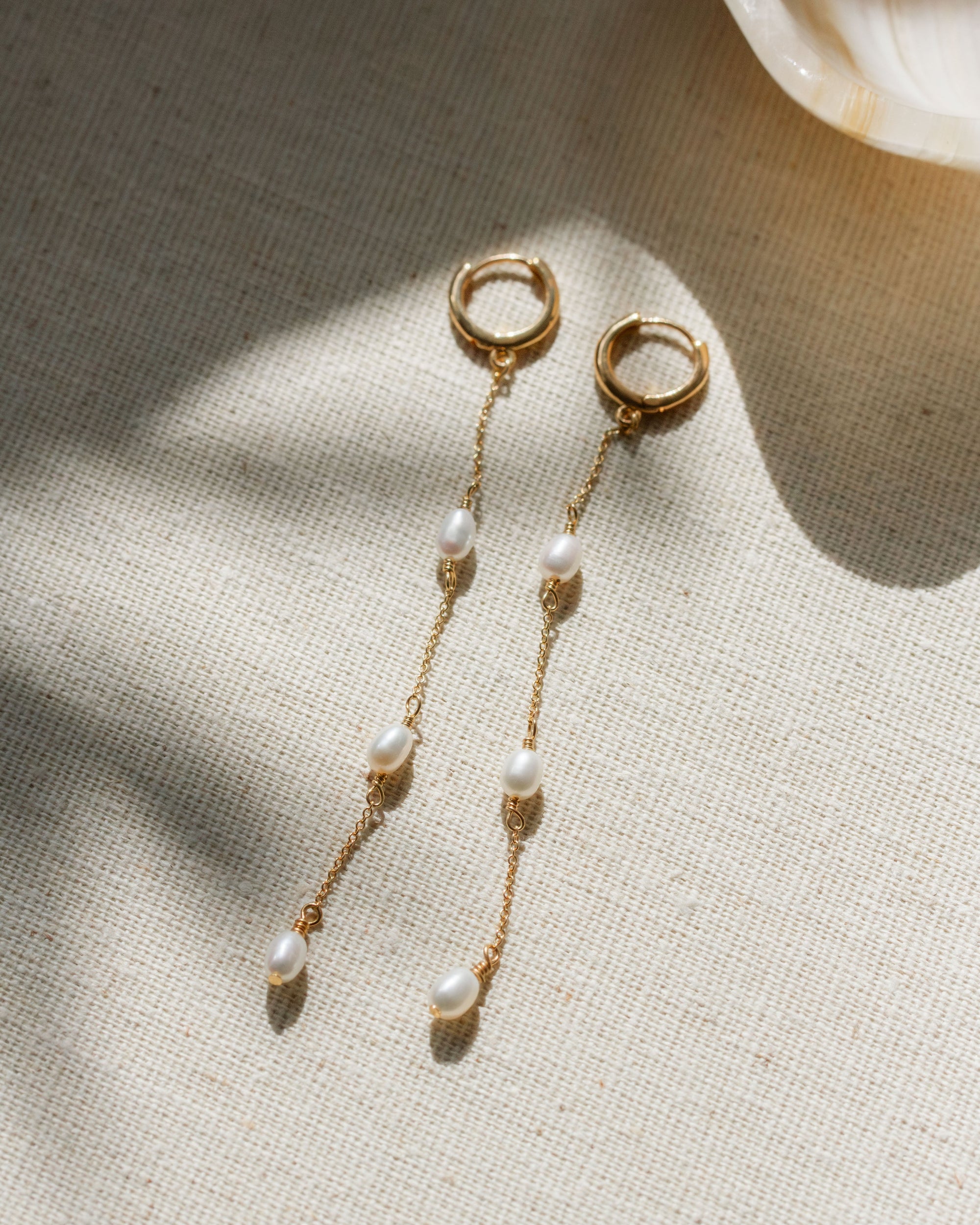 Stacked Pearl Huggie Hoop Earrings