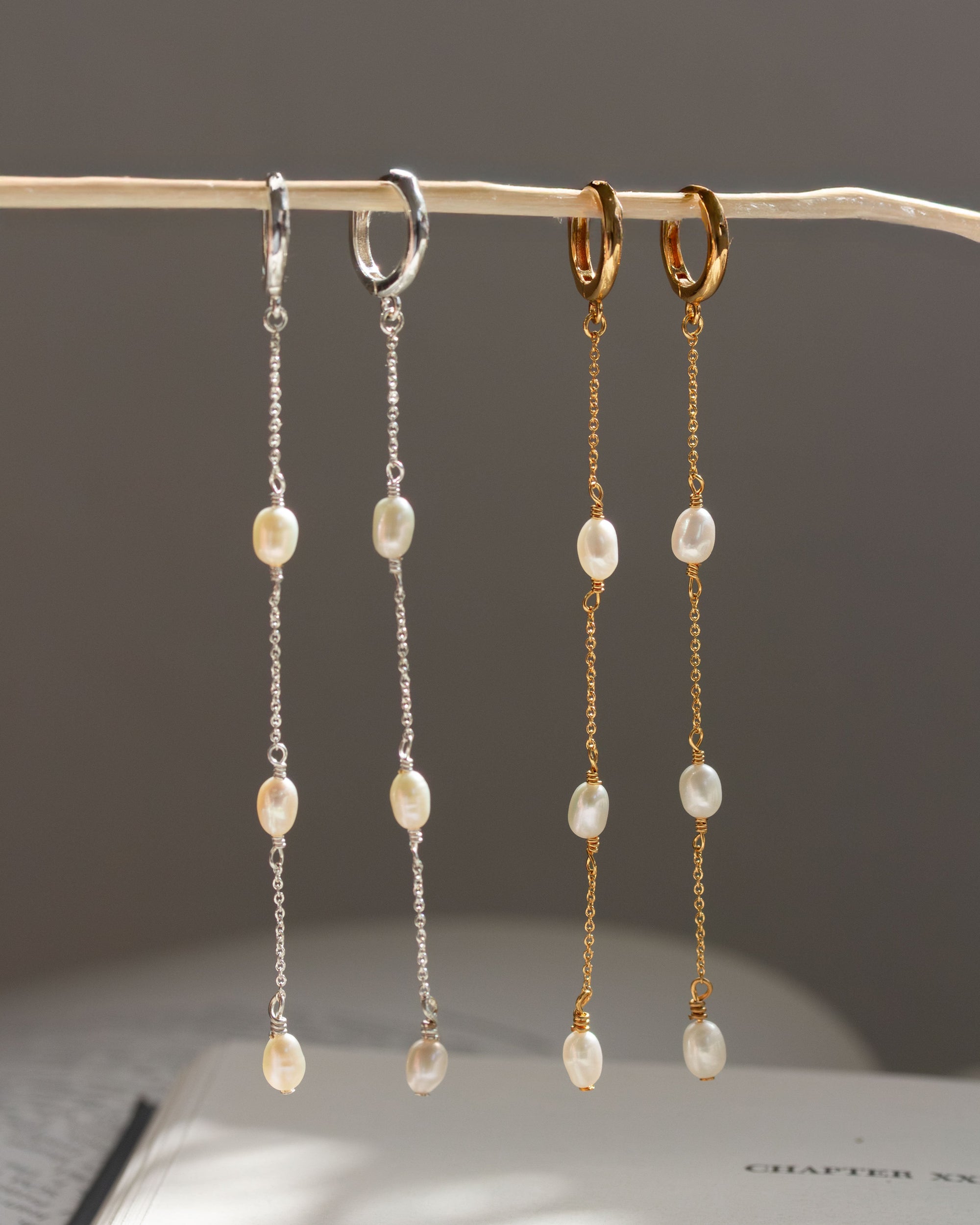 Stacked Pearl Huggie Hoop Earrings