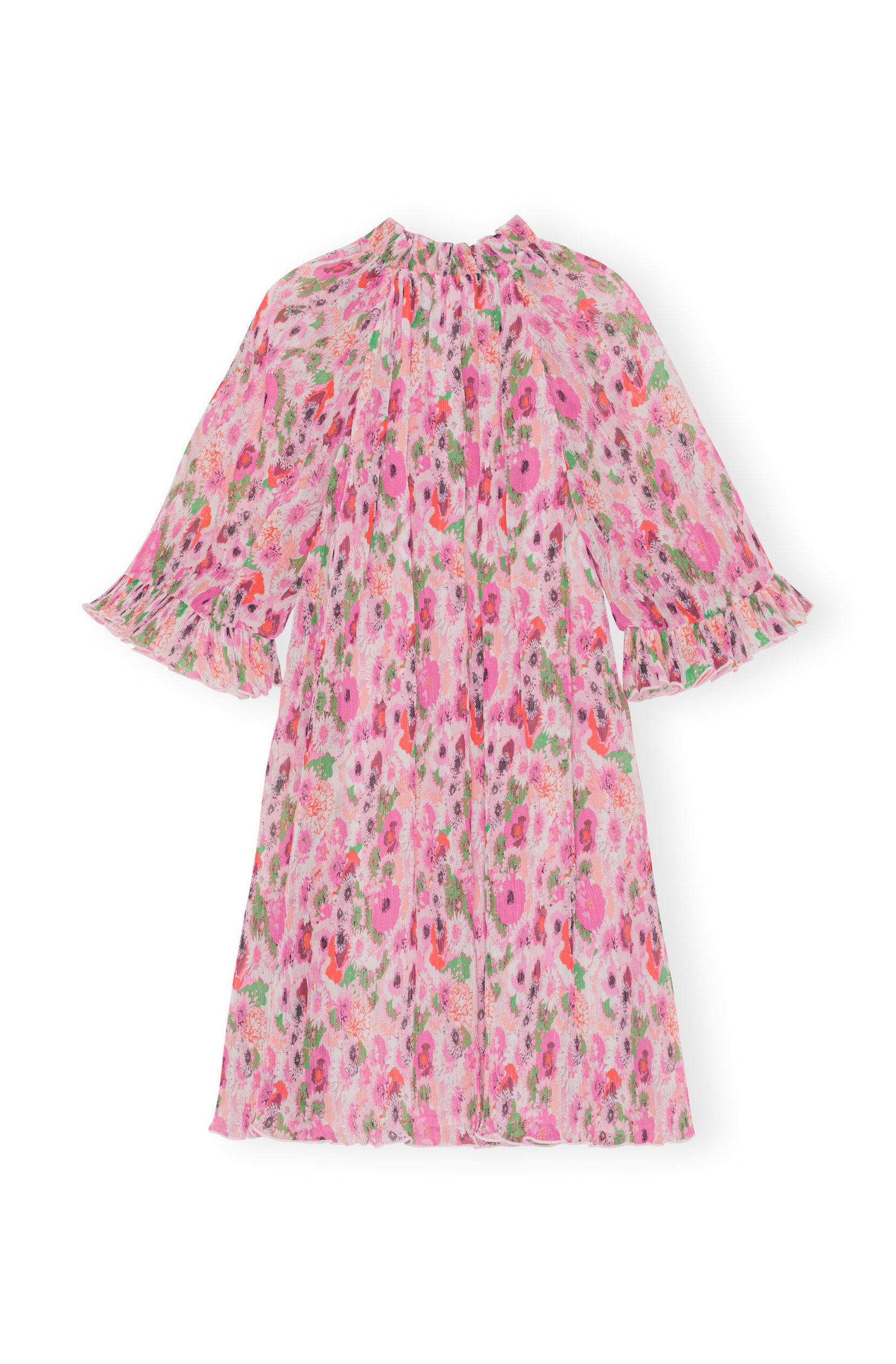 Pleated Georgette Ruffle V-neck Mini Dress - Sugar Plum