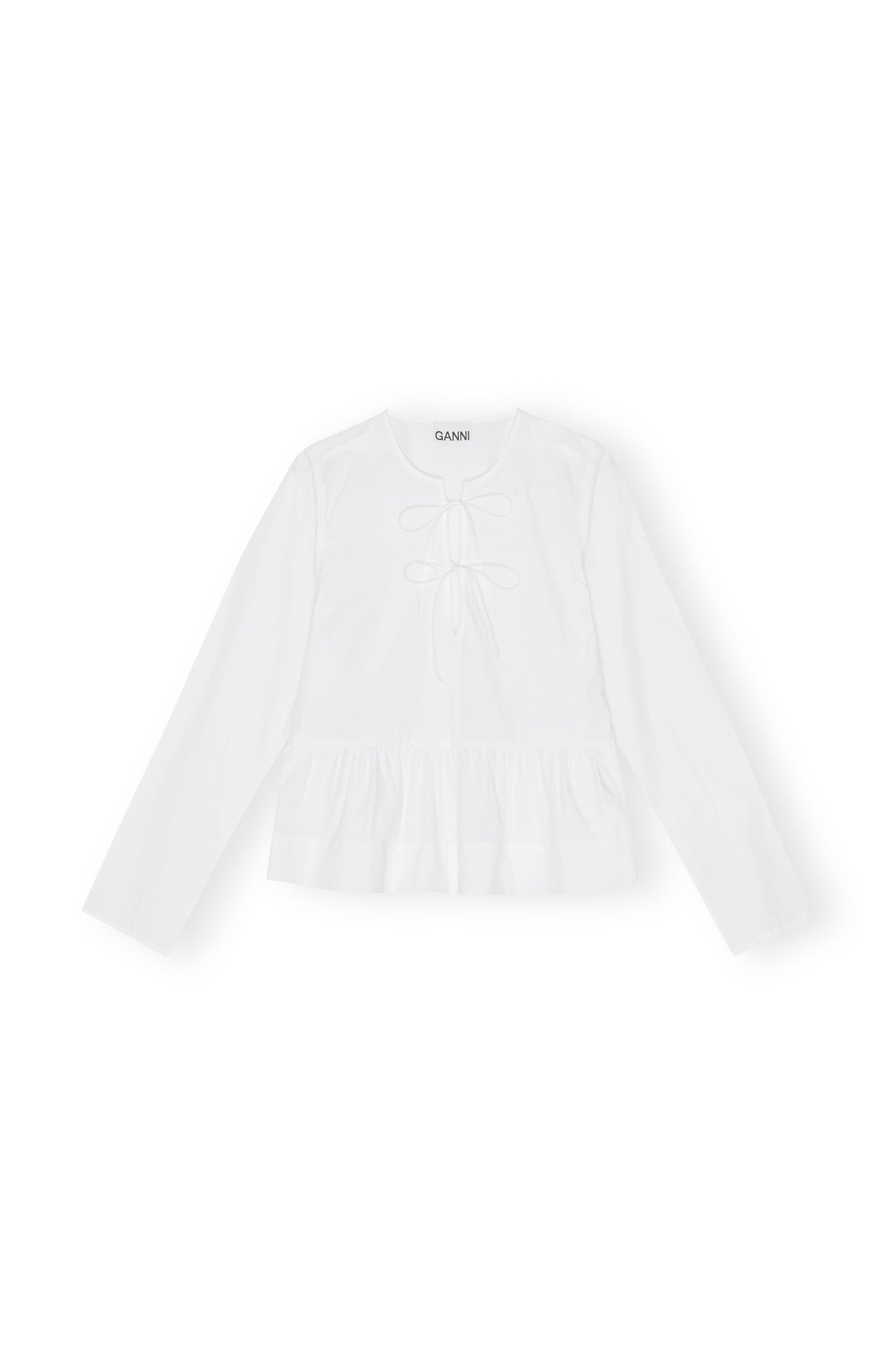 Cotton Poplin Tie Front Peplum Blouse - Bright White