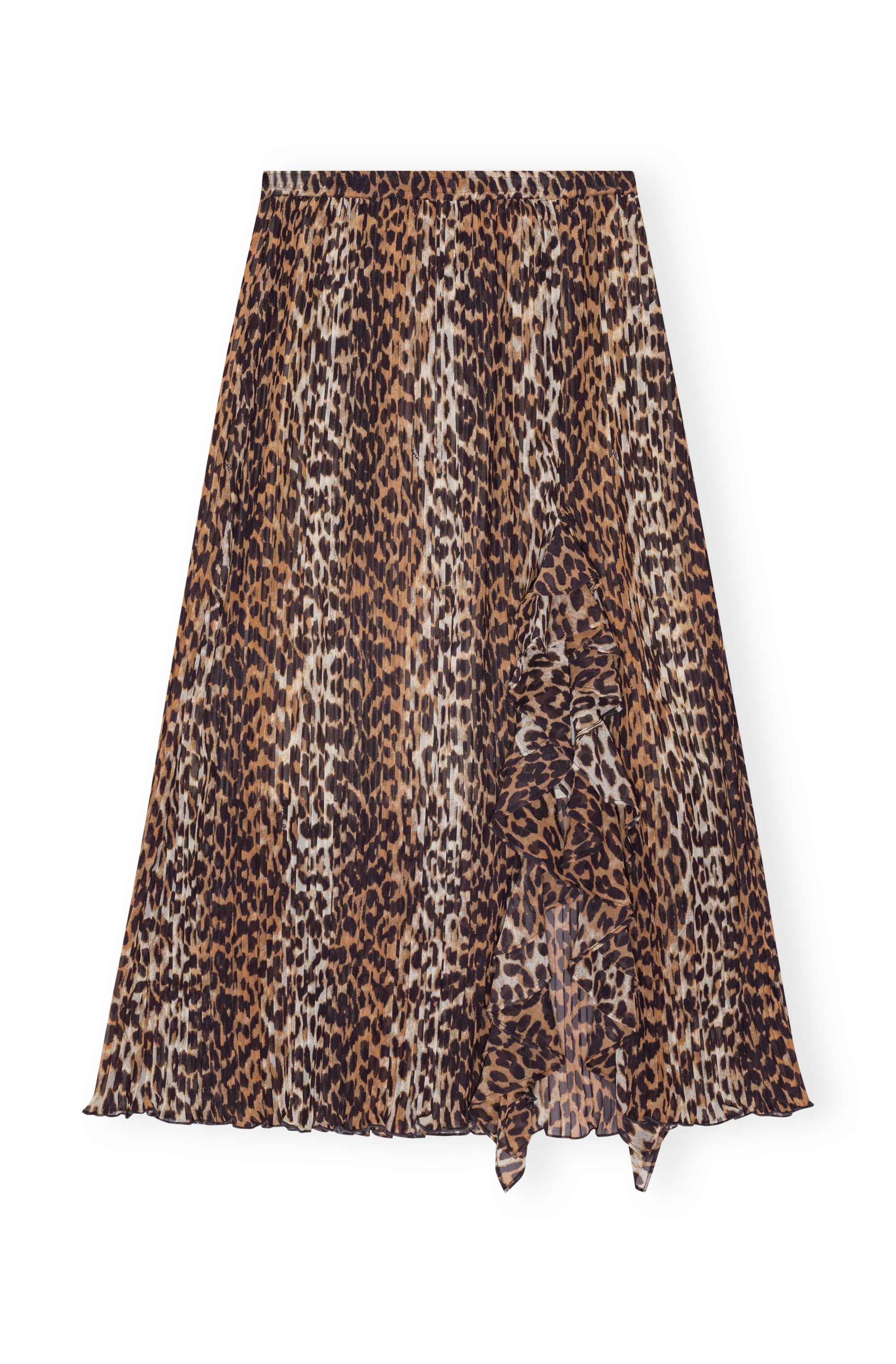 Pleated Georgette Midi Flounce Skirt - Almond Milk