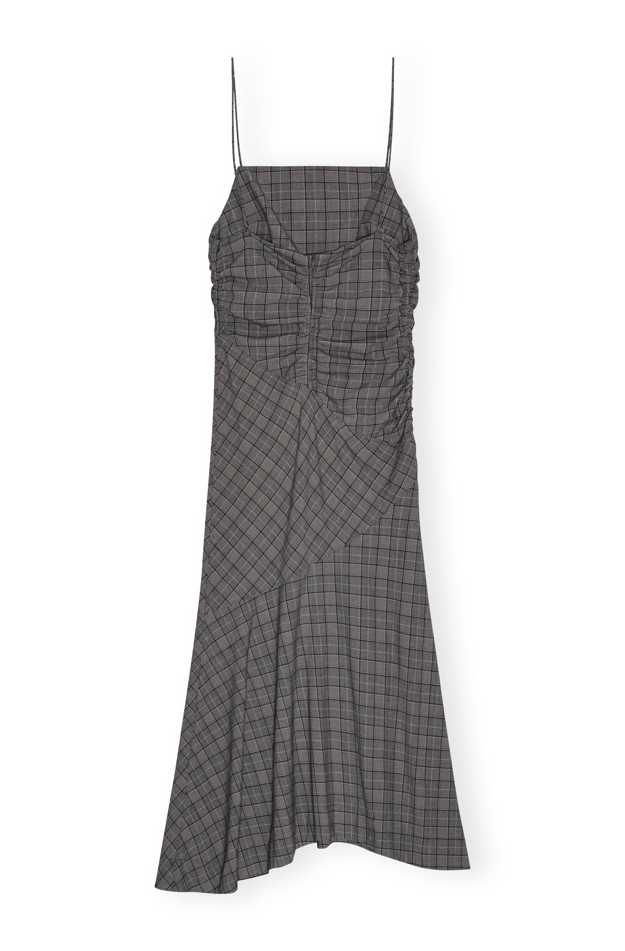 Check Mix Ruched Long Slip Dress - Frost Gray