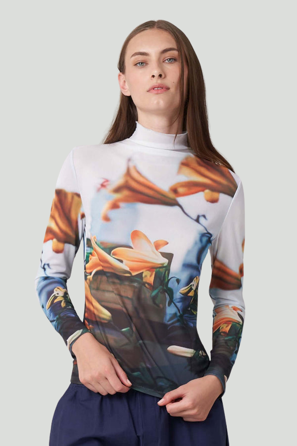 Paulie Mock Neck Top - Tiger Lilies