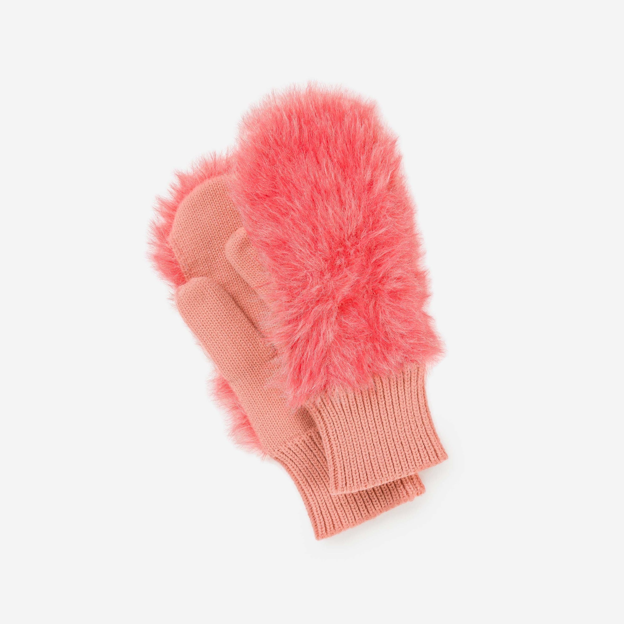 Verloop - Faux Fur Knit Mittens - Melon