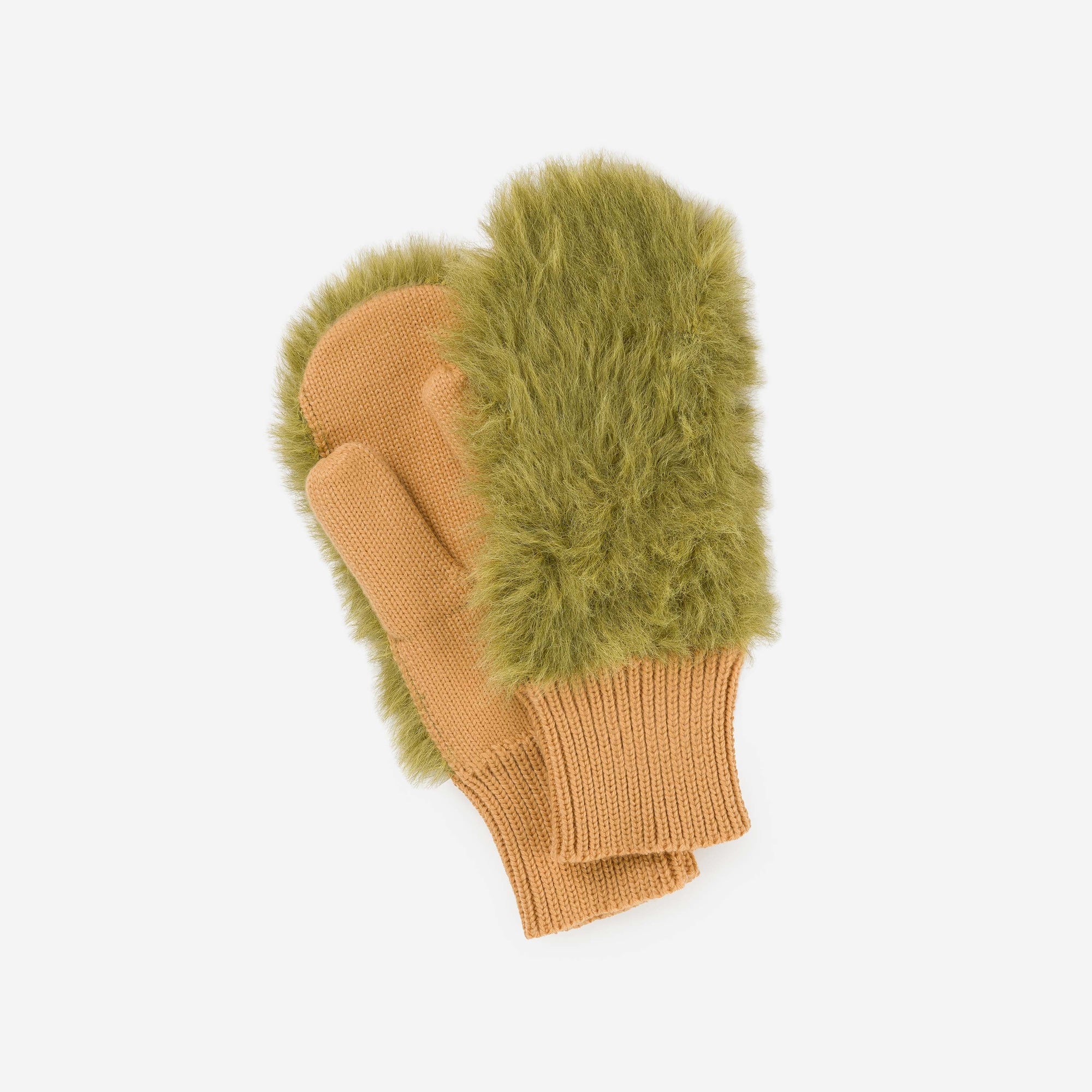 Verloop - Faux Fur Knit Mittens - Moss