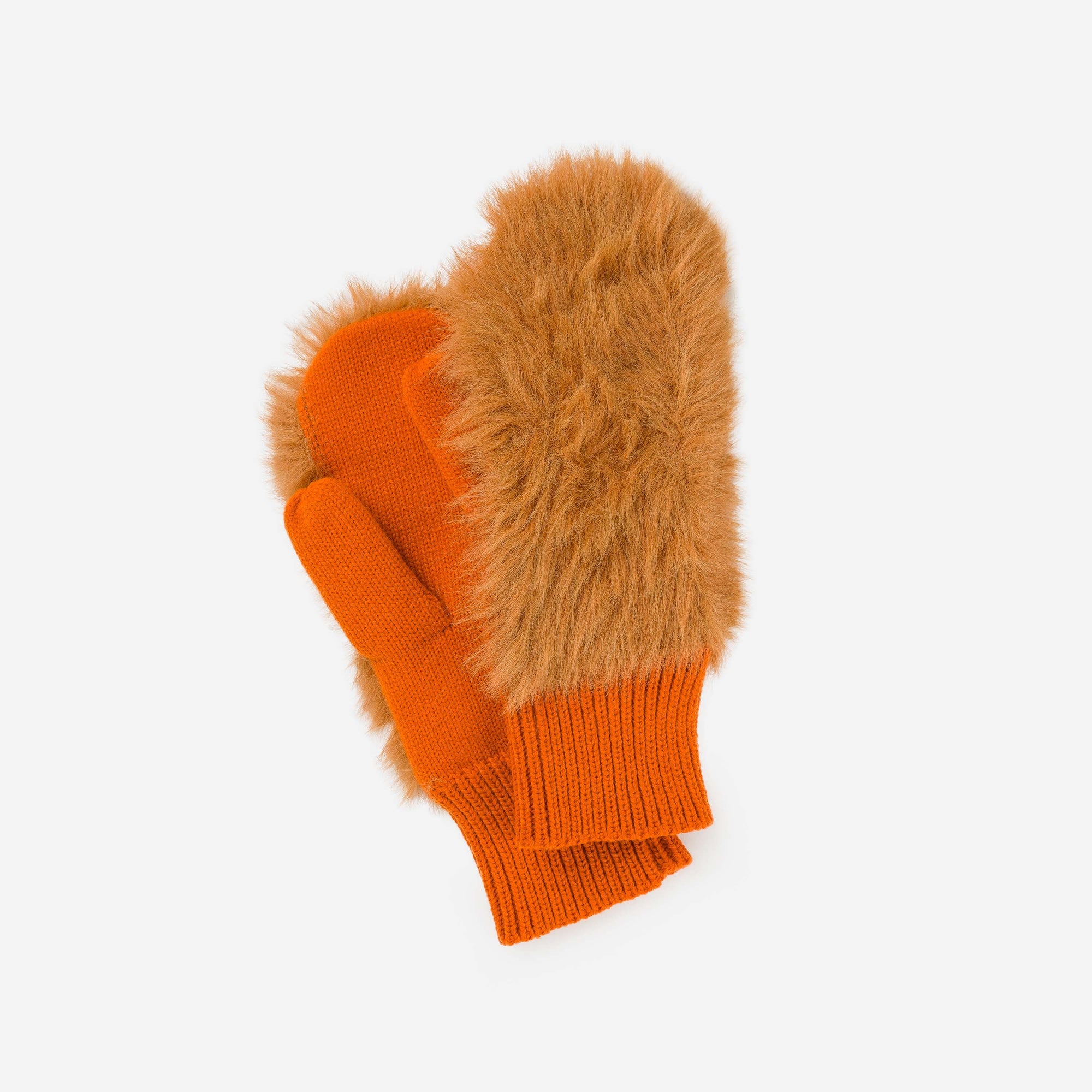 Verloop - Faux Fur Knit Mittens - Rust