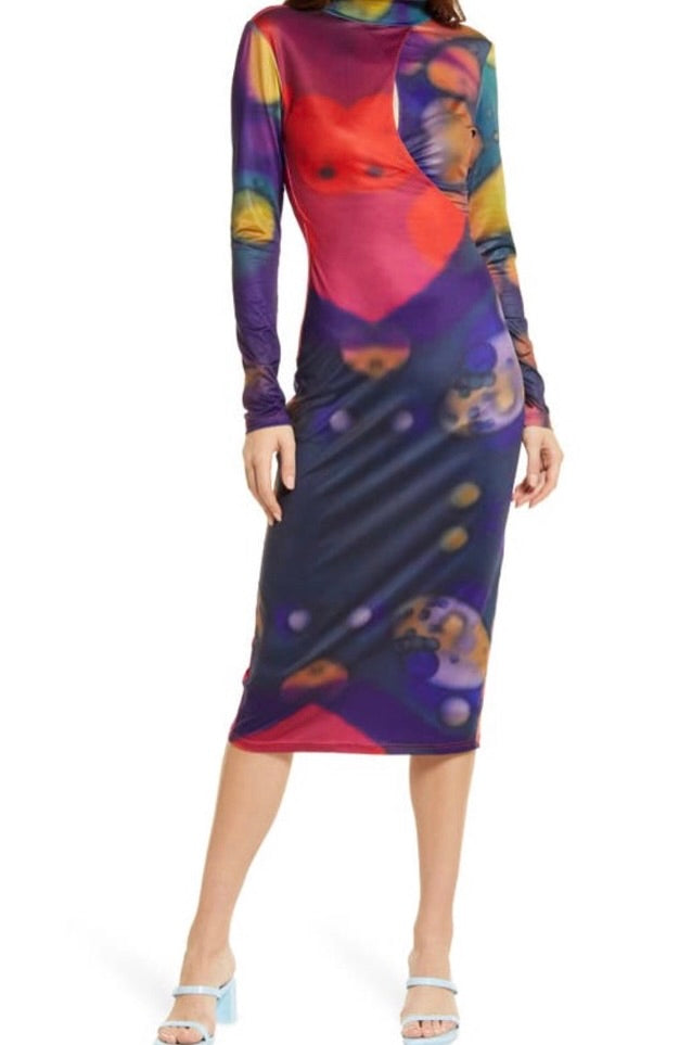 Gal Dress - Green/Pink Oil Wheel Print