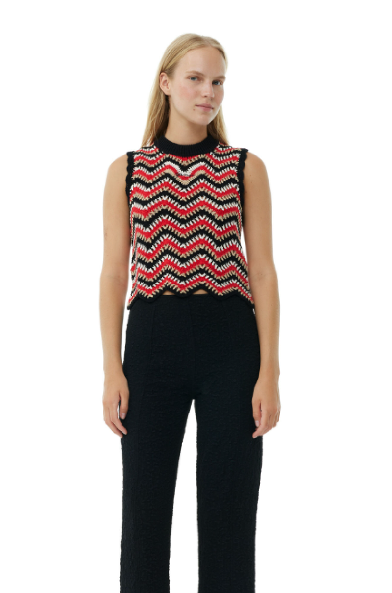 Cotton Crochet Vest - Racing Red