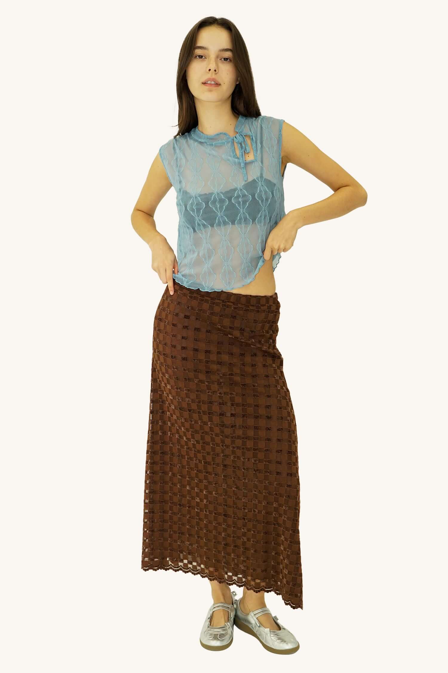 Harmony Checkered Skirt - Brown