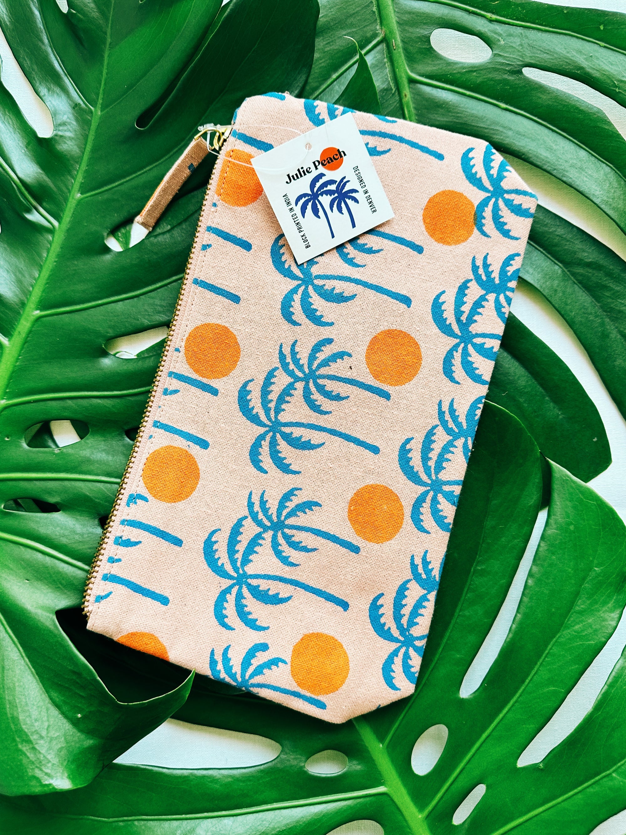 Julie Peach - Palm Sunset Block Printed Pouch -