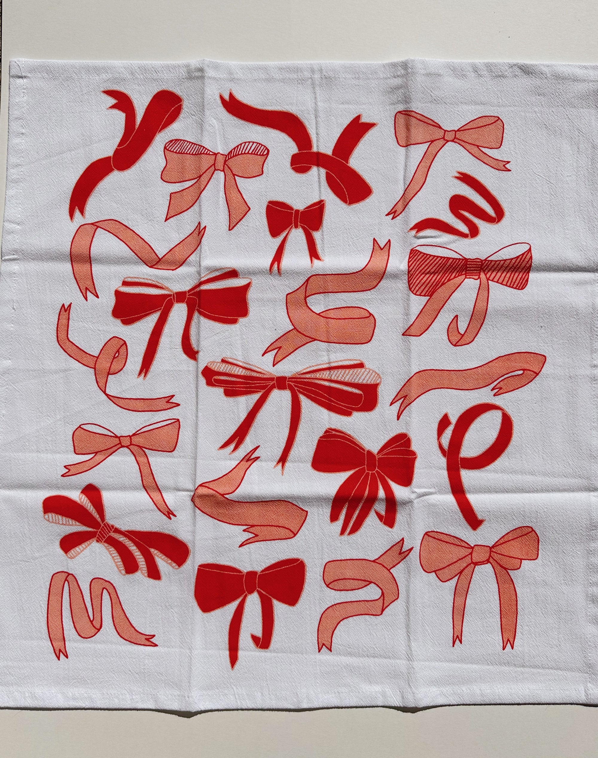 Julie Peach - Bows on White Tea Towel -