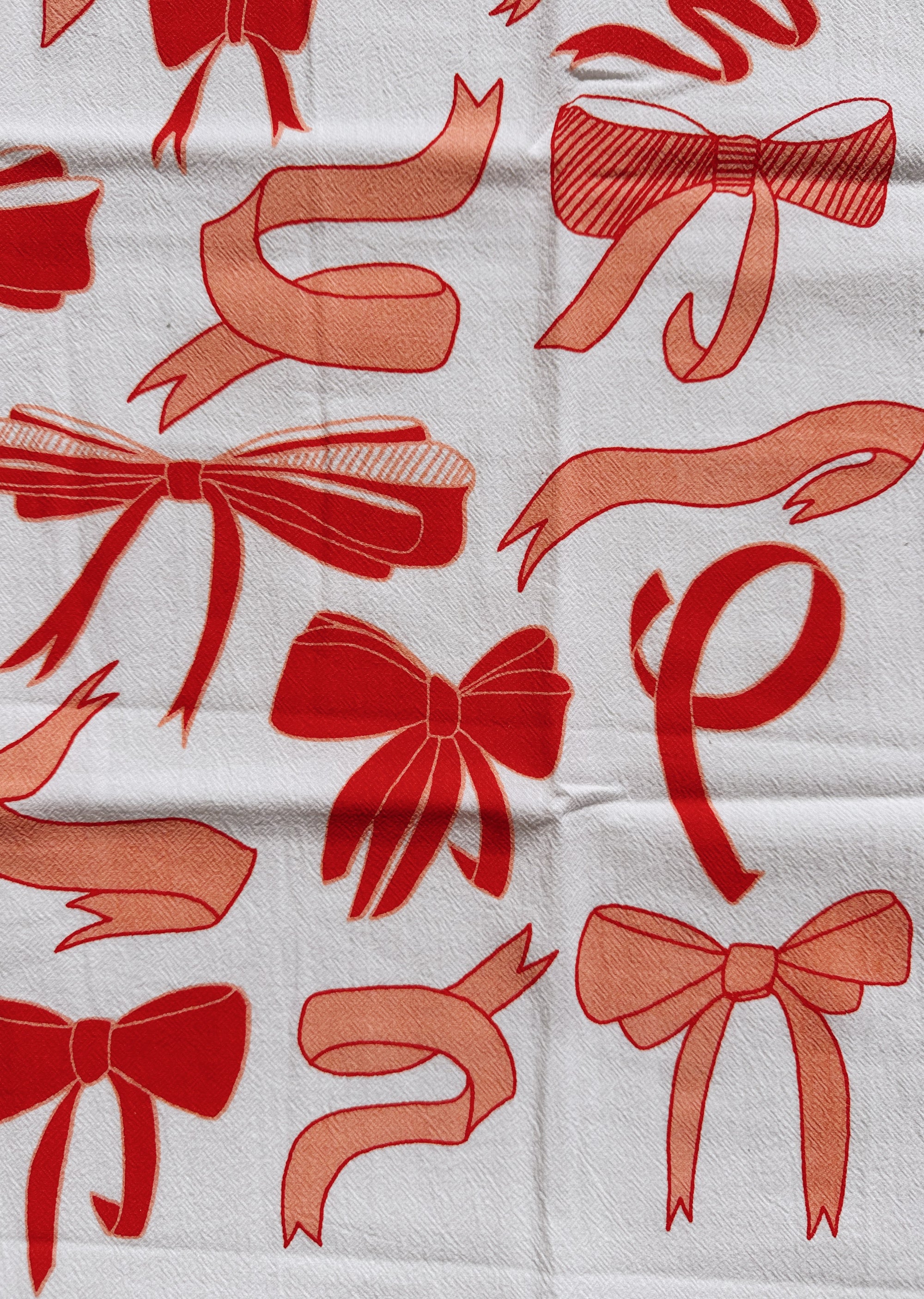 Julie Peach - Bows on White Tea Towel -