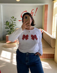 Lisa Says Gah - Dana Long Sleeve Tee - White/Bows -
