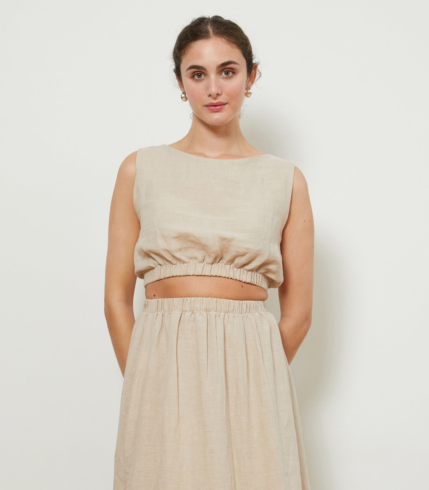 Carla Cropped Linen Top - Ivory