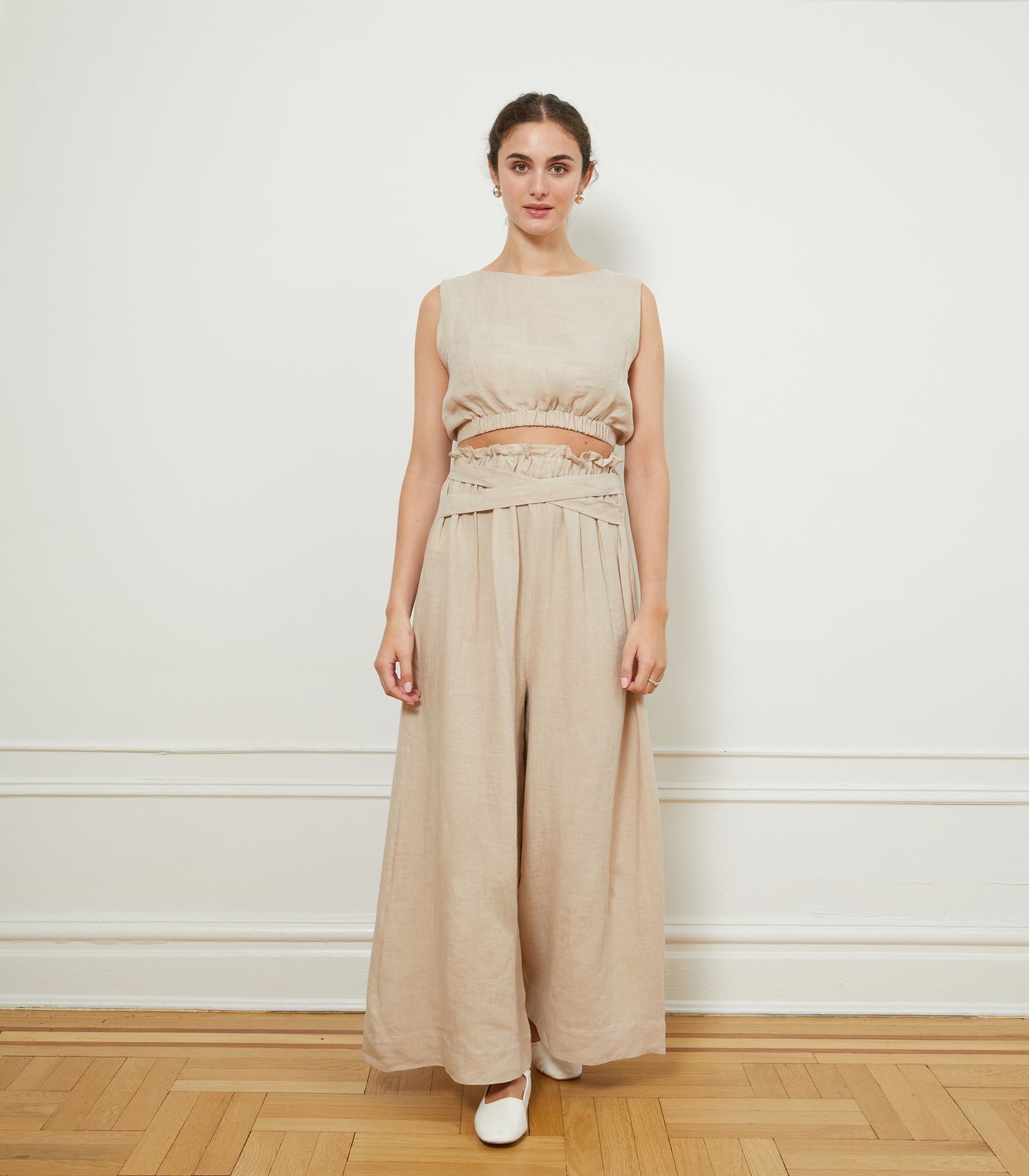 Andy Draped Wide Linen Pants - Ivory