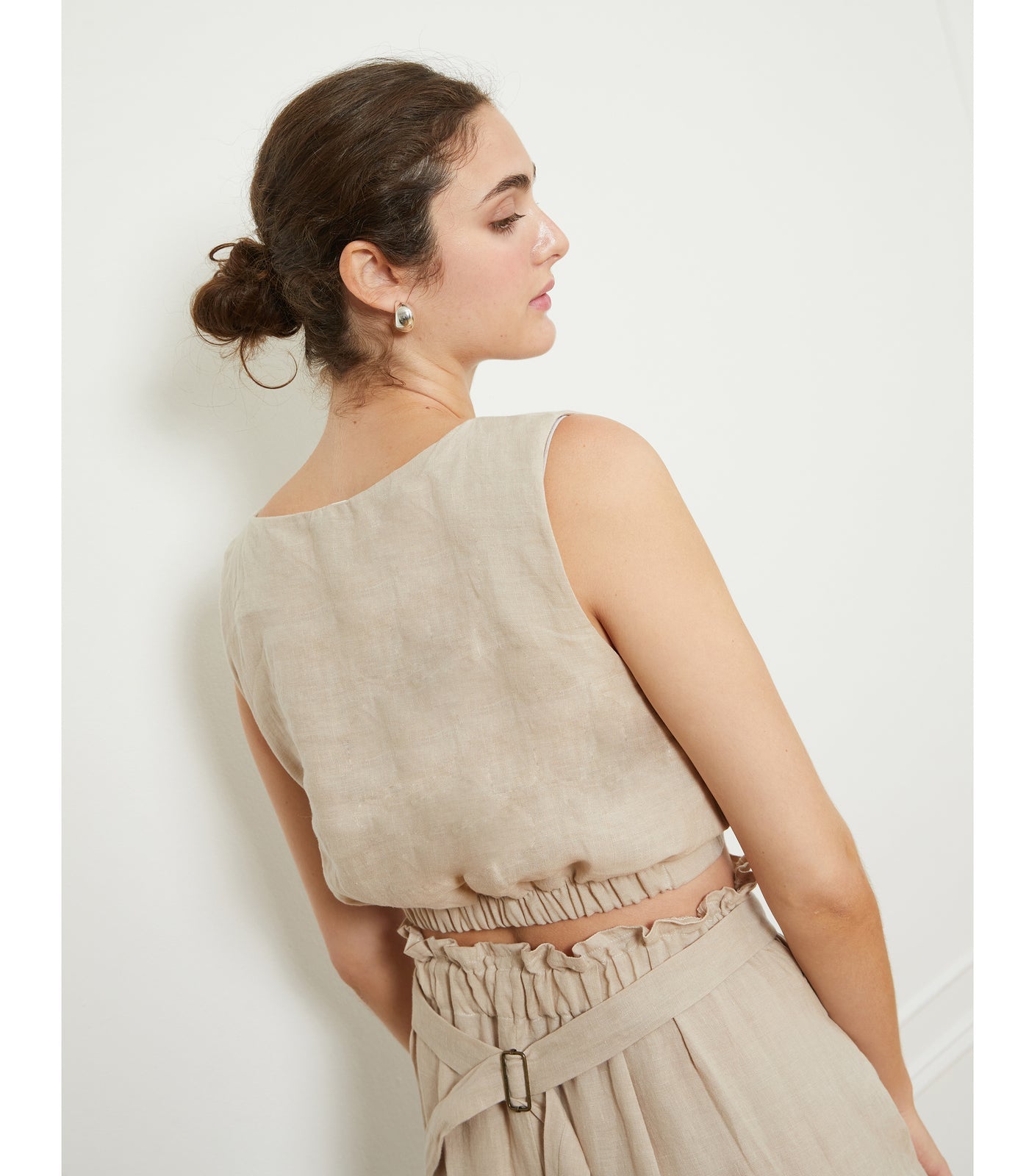 Carla Cropped Linen Top - Ivory