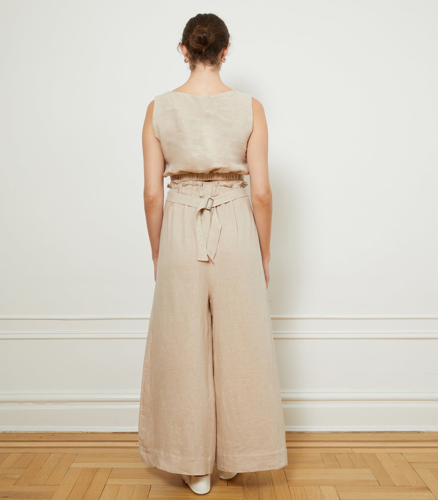 Andy Draped Wide Linen Pants - Ivory