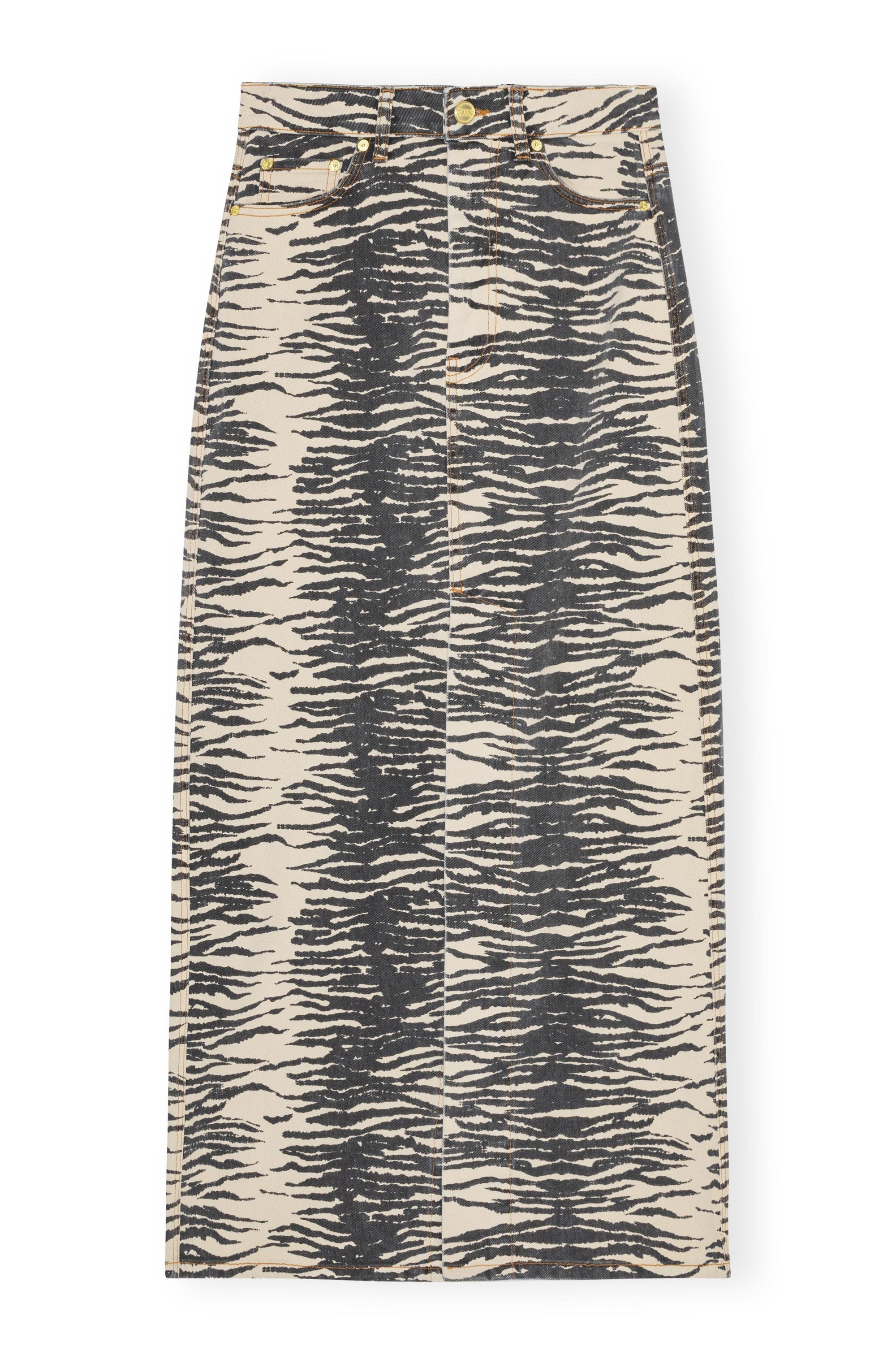 Print Denim Maxi Slit Skirt - Oyster Gray