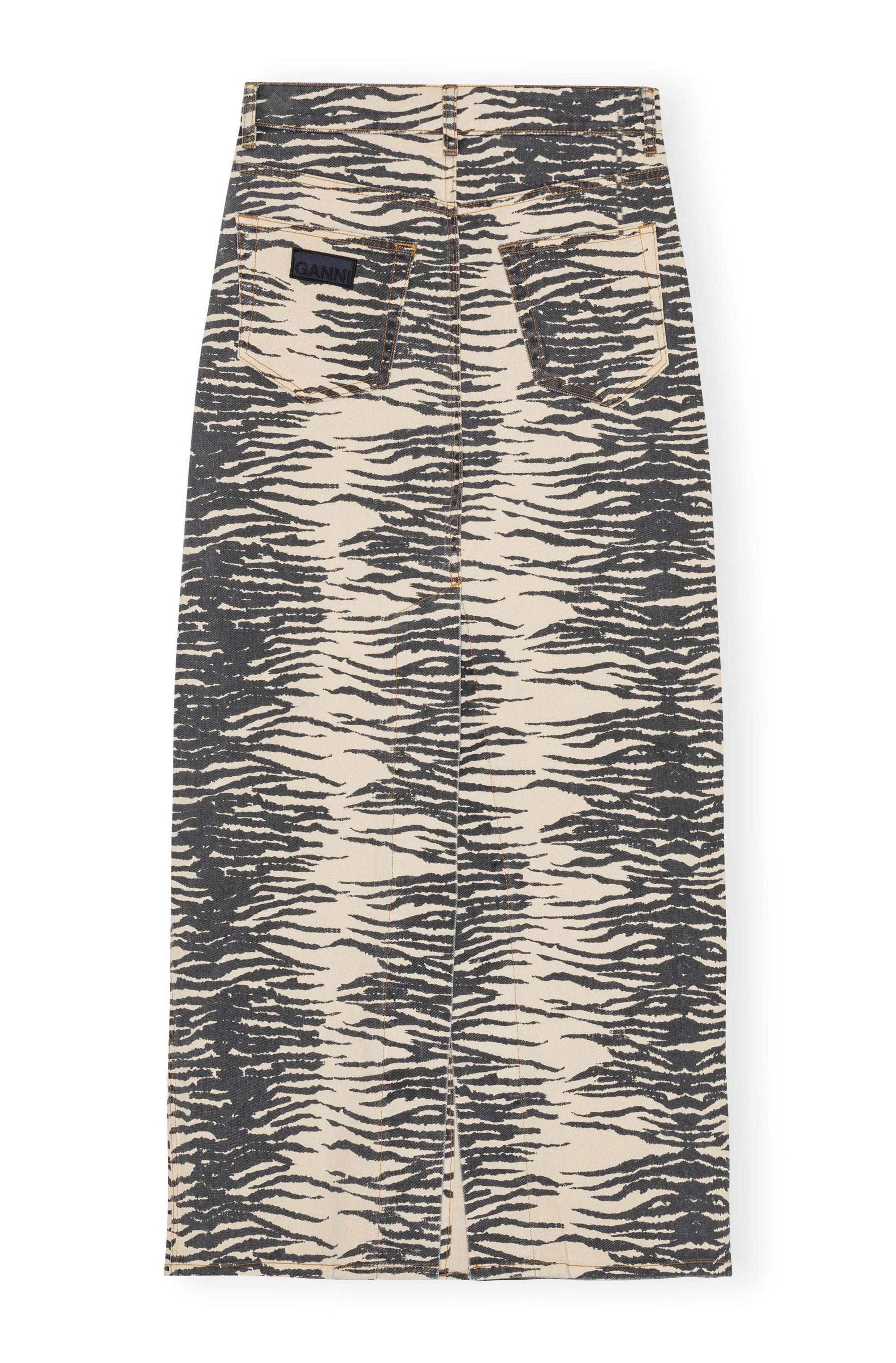 Print Denim Maxi Slit Skirt - Oyster Gray