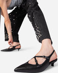 Intentionally Blank - Jax Slingback Kitten Heel - BLACK LEATHER