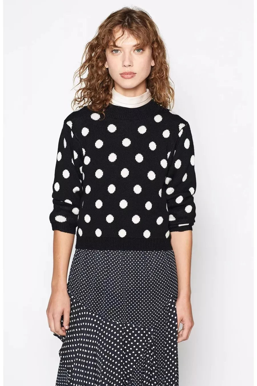 Brettina B Polka Dot Wool Crew Neck Sweater
