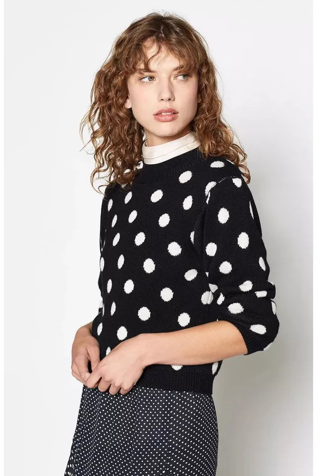 Brettina B Polka Dot Wool Crew Neck Sweater